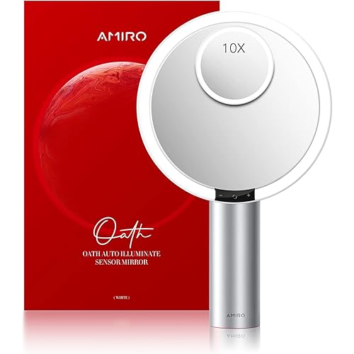 AMIRO 9" Lighted Makeup Mirror with Smart Sensor & Touch-Control, 3 Colors & 6 Brightness, Rechargeable & Cordless, Memory Function, Free Rotation, Gift for Woman - White