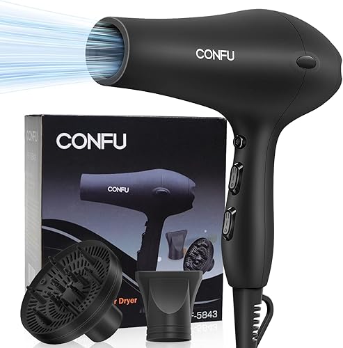 Miniatura 9 de Secador de pelo iónico, CONFU profesional de salón con motor de corriente alterna, con difusor y 2 accesorios de boquilla concentradora y enchufe de