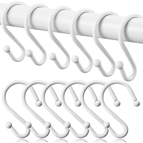 Shower Curtain Hooks, Metal Shower Hooks for Shower Curtain Rod, Rust Proof Metal Shower Curtain Rings, Decorative S Shower Hook (White)