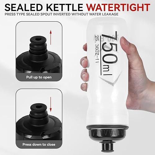 Miniatura 5 de Botella de agua deportiva para apretar, 25.4 fl oz, botella de agua portátil de silicona para bicicleta, para deportes al aire libre, hervidor de