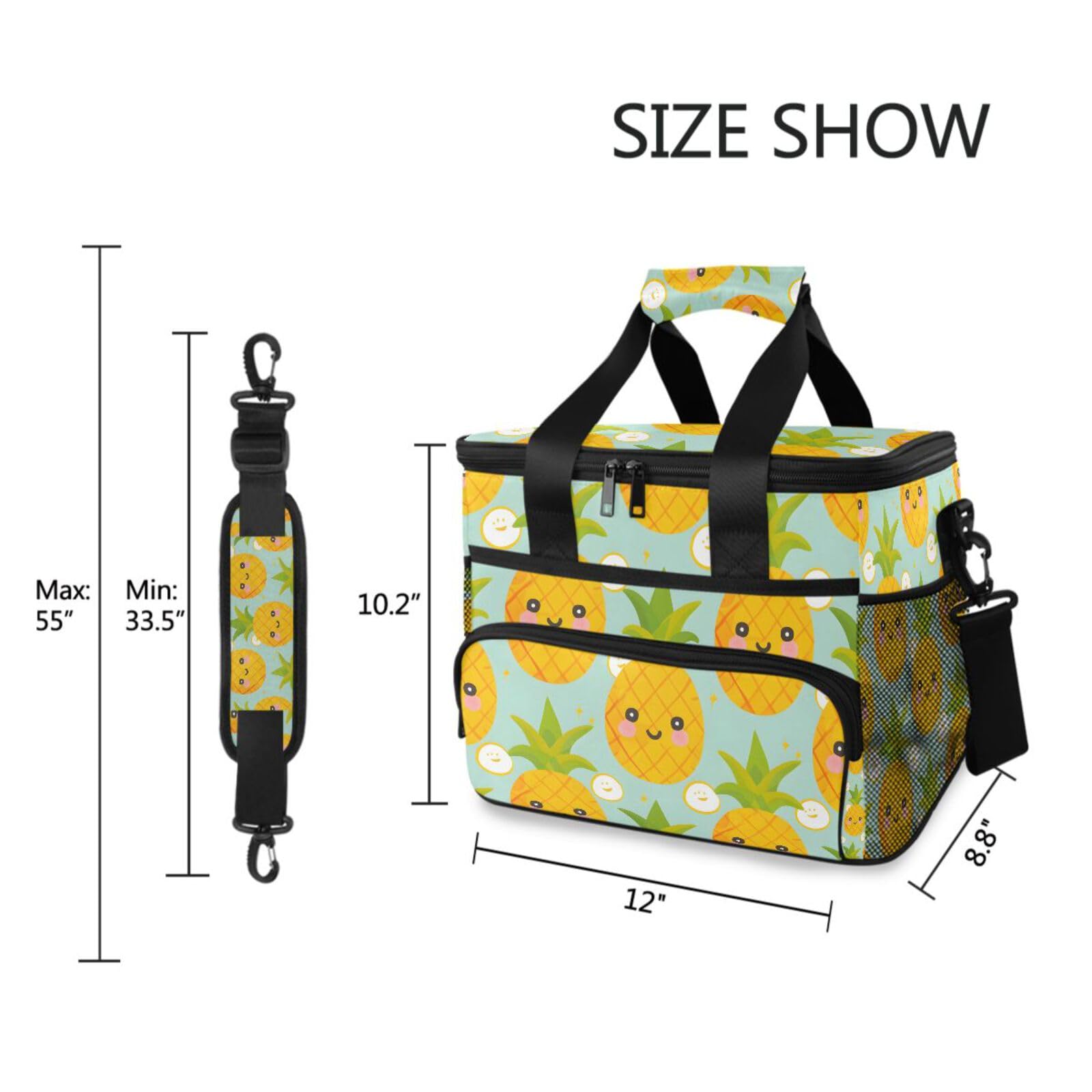Bolsa térmica grande con diseño de piña, color amarillo, con aislamiento, para picnic, 15 litros, 24 latas, impermeable, para adultos, hombres y mujeres