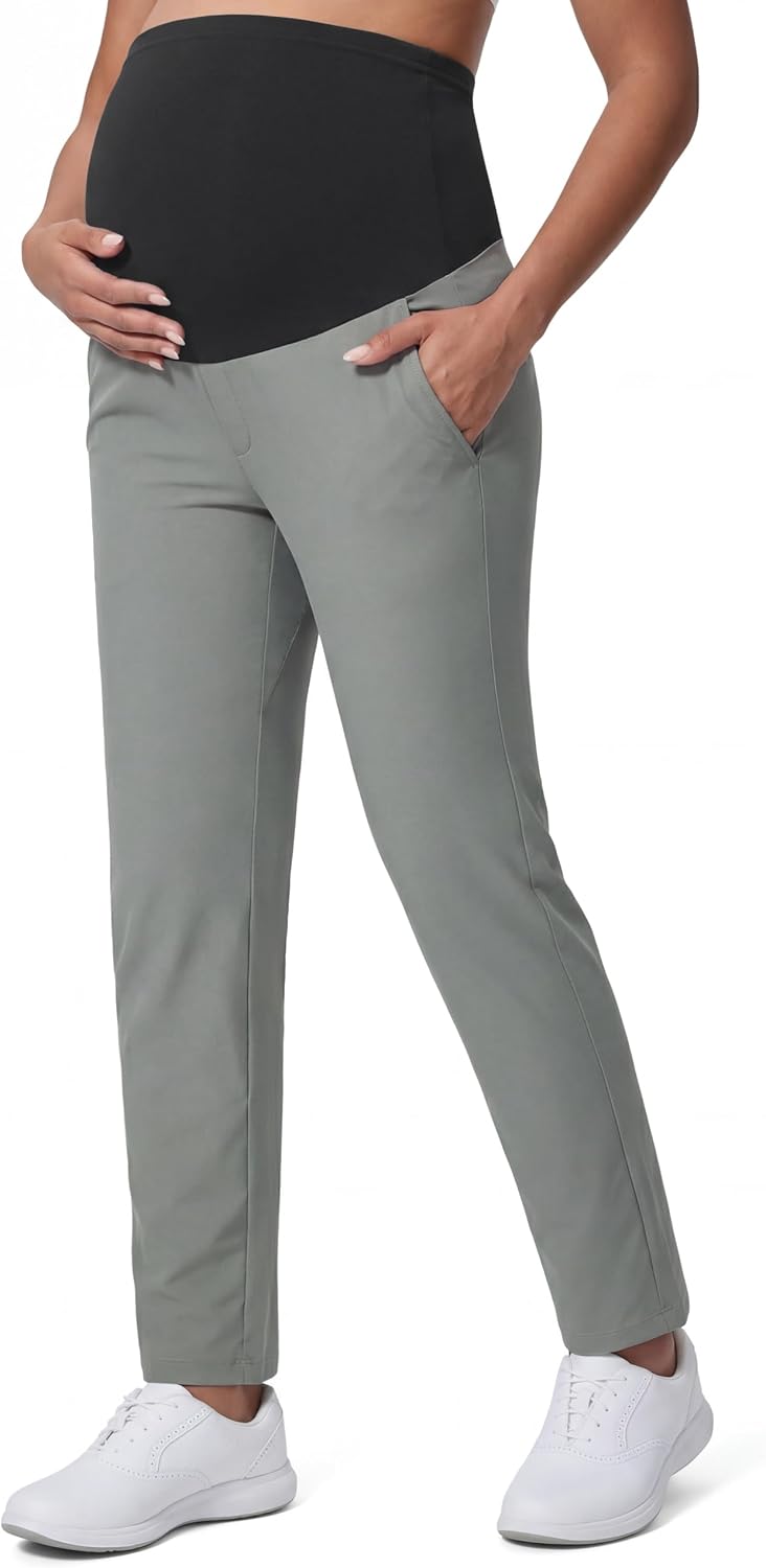 Maternity Pants Over The Belly Pregnancy Scrub Pants Dressy Golf Work Business Casual Ankle Slacks with Pockets