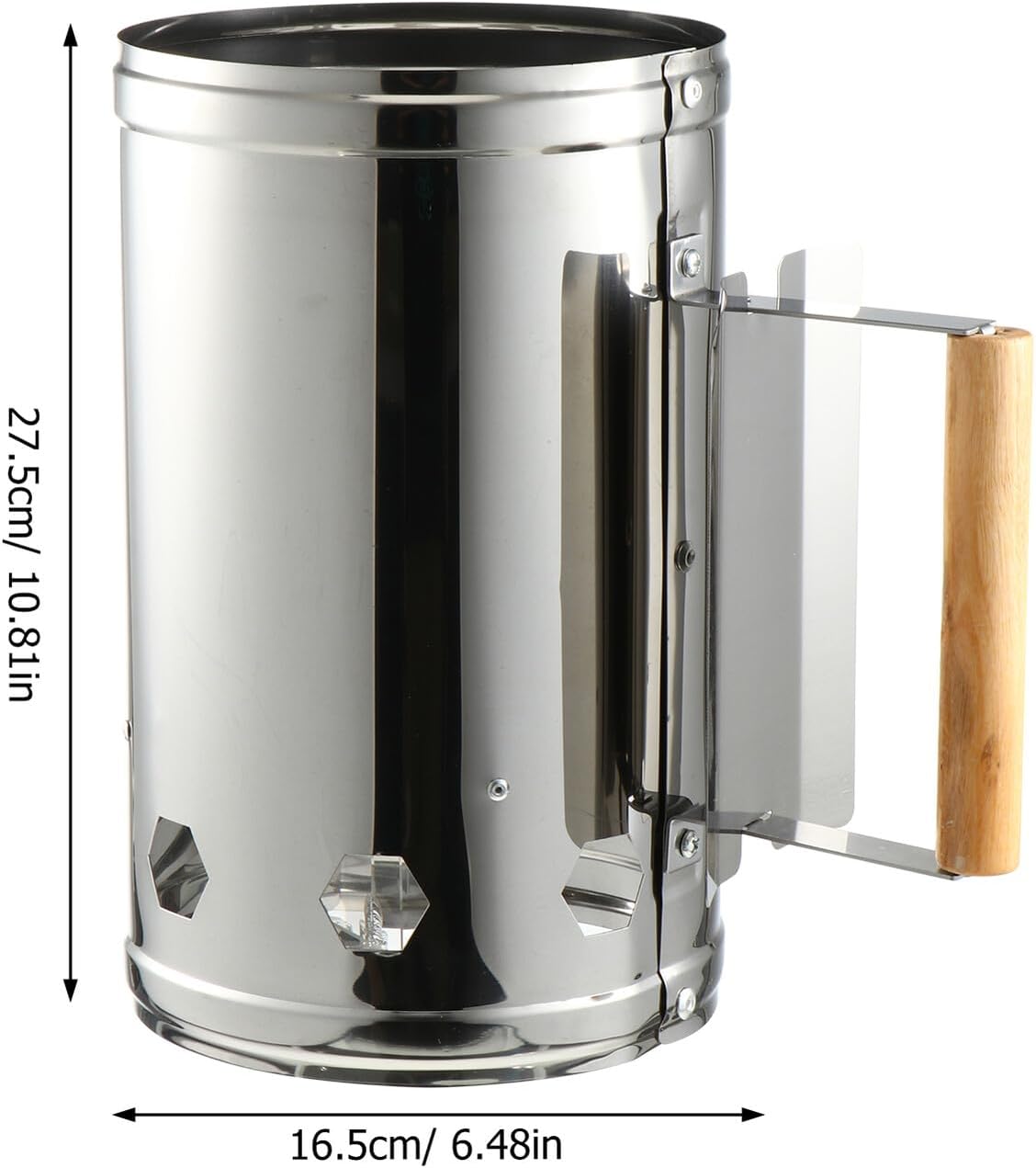 Quick BBQ Charcoal Chimney Starter with Heat-Resistant Wood Handle Vent Base for Fast Ignition Outdoor Cooking Fire Starter for Grills Fireplaces and Campfires