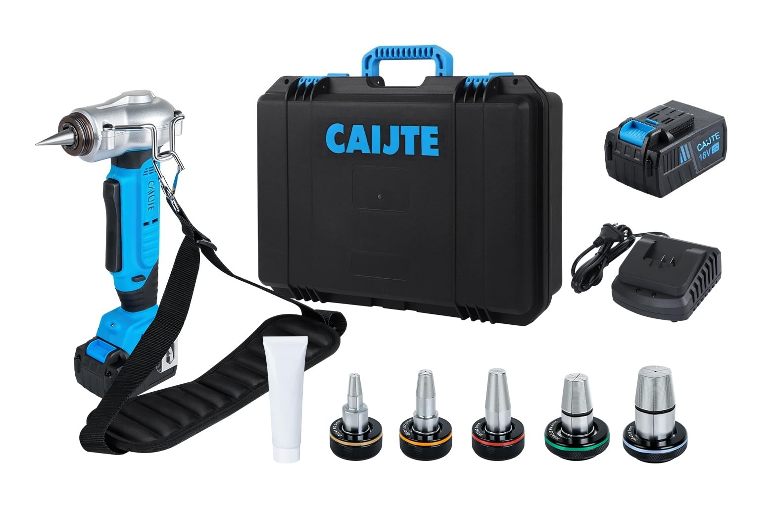 Herramienta expansora inalámbrica PEX-A de 18 V con 2 baterías, cargador, 5 cabezales de expansión, bolsa de transporte, extensión de tubo de 16 mm a 40 mm