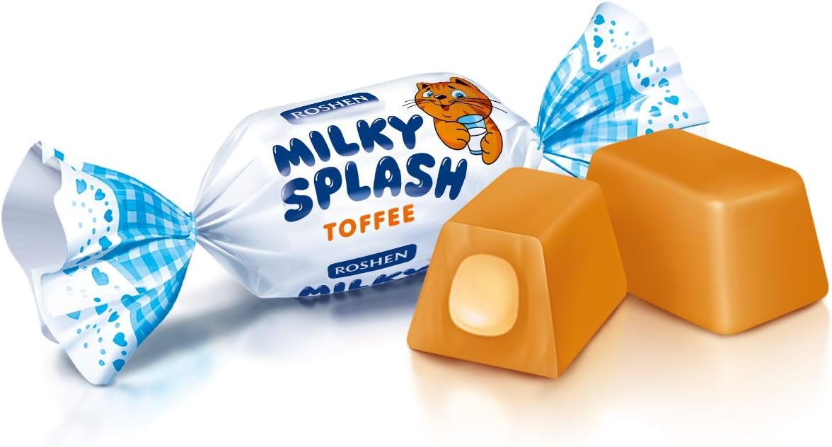 Milky Splash, Caramel Creamy Toffee with Milk Filling, Kosher, Halal 2.2lb/1kg