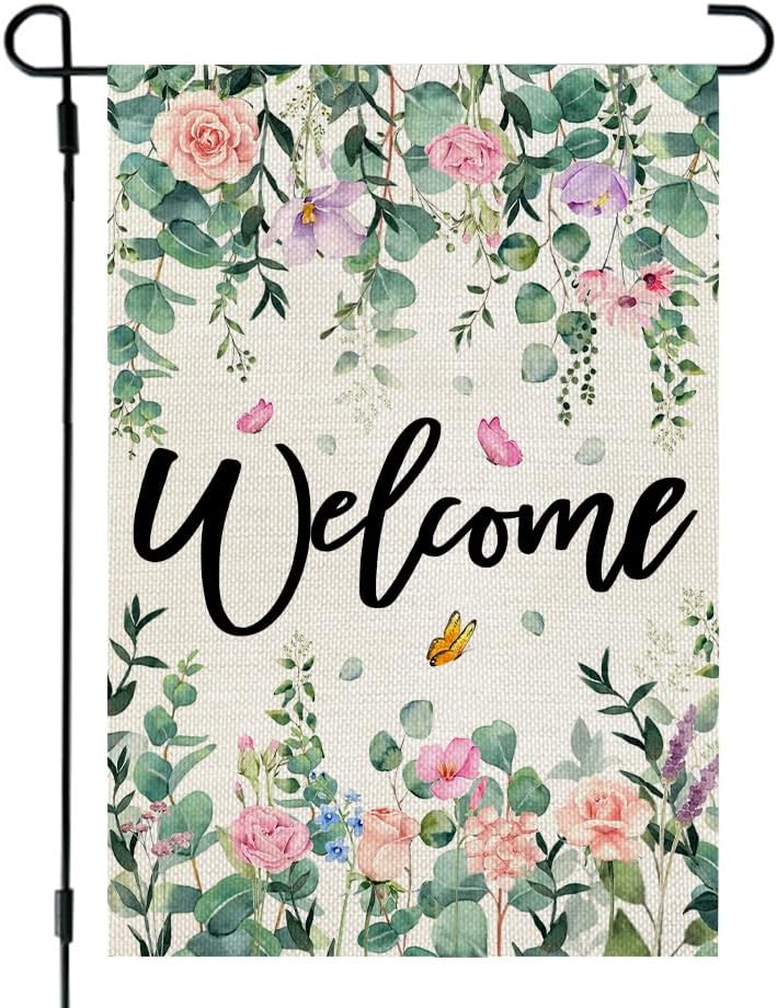 CROWNED BEAUTY Spring Garden Flag Floral Double Sided 12x18 Inches Small Burlap Holiday Seasonal Welcome Yard Decoration for Outside Porch CF1768-12