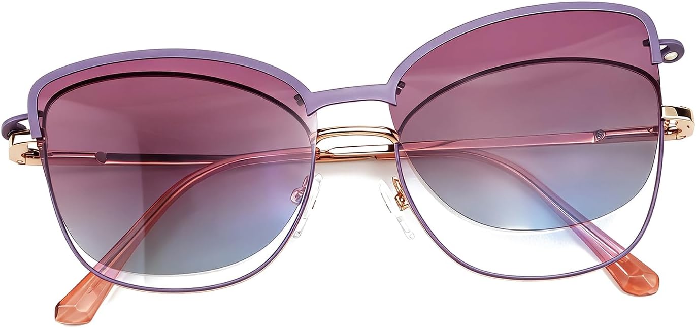 Magnetic Clip on Sunglasses Polarized UV Retro Cateye Eyeglasses