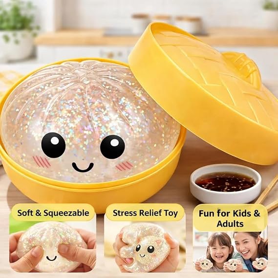 Upgrade Glitter Dumpling - Dumpling Squishy Glitter, Dumplings Stress Ball for Playing, Party, Alone (Yellow)