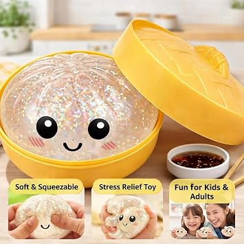 Upgrade Glitter Dumpling - Dumpling Squishy Glitter, Dumplings Stress Ball for Playing, Party, Alone (Yellow)