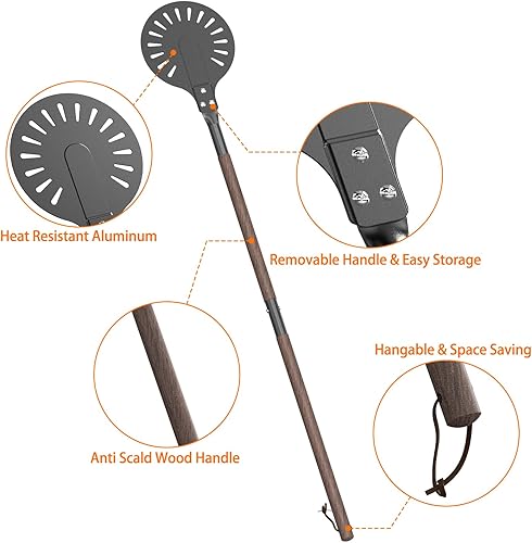 Miniatura 3 de Mimiuo 8 pulgadas Pizza Turning Peel, 48 pulgadas de largo aluminio pizza paleta con mango largo, accesorios al aire libre del horno de pizza