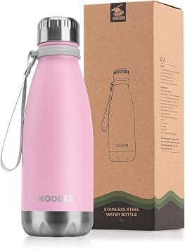 koodee 12 oz Stainless Steel Water Bottle Double Wall Vacuum Insulated Flask Cola Shape Metal Water Bottles for School Pink