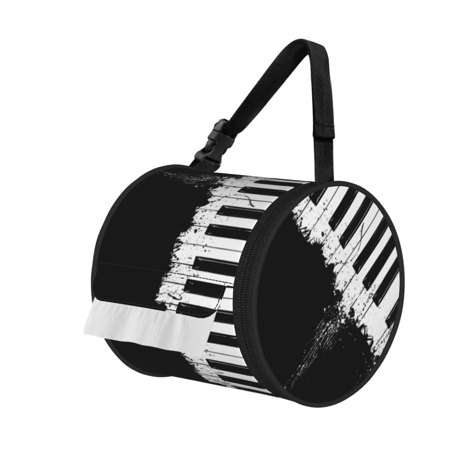 Piano Printed Hanging Tissue Organizer, Smooth Zipper Oxford Cloth Roll Holder for RV Bathroom Desk