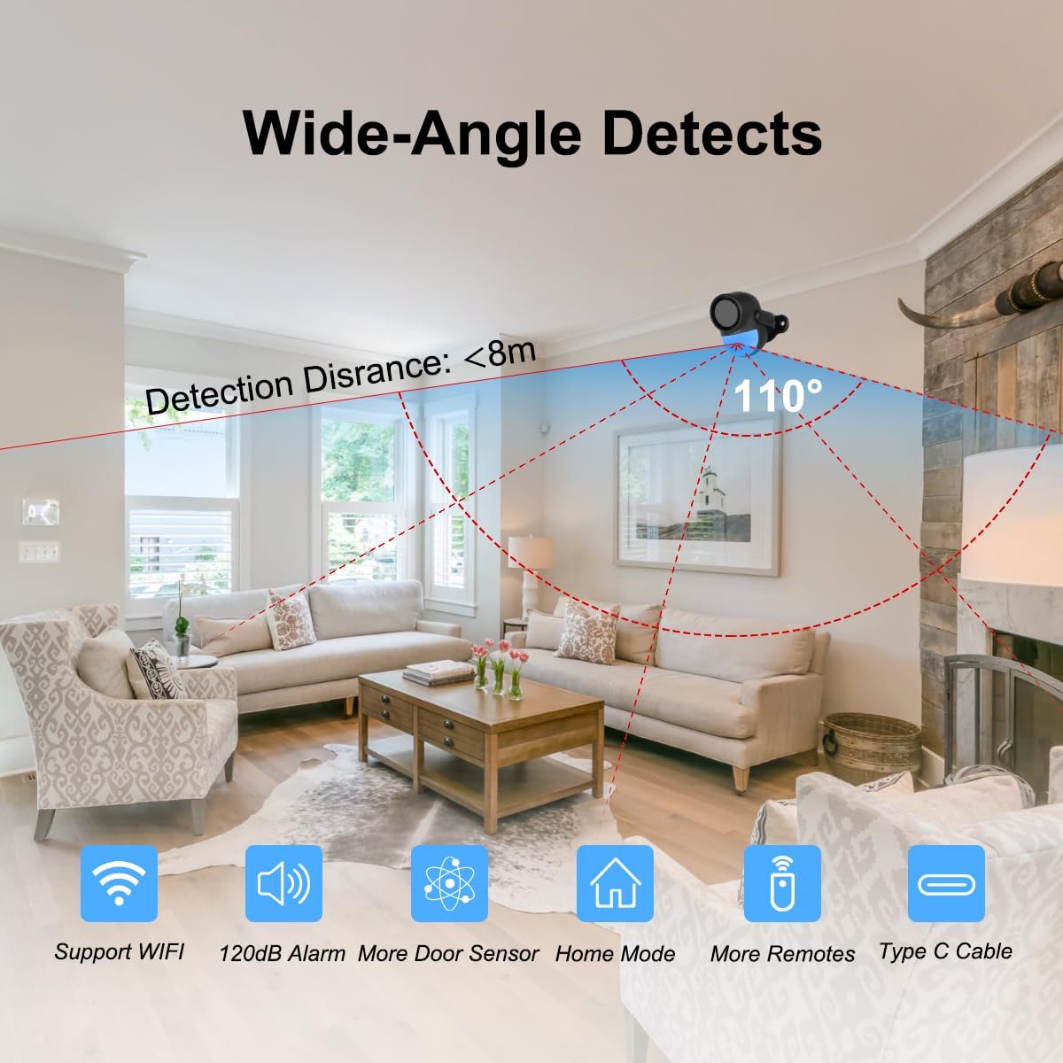 125dB WiFi PIR Motion Sensor Alarm Indoor, with Wireless DIY Smart Door/Window Alarm for Home Security with Phone APP Alert 4 Pieces-Kit, for Driveway, Shed, Home, Van, Shop