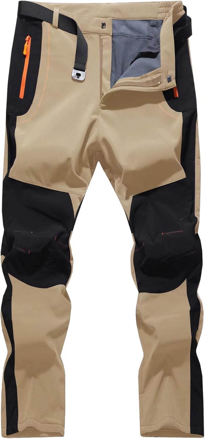 Men's Hiking Snow Ski Pants Softshell Fleece Lined Winter Water Repellent Outdoor Fishing Cargo Pants