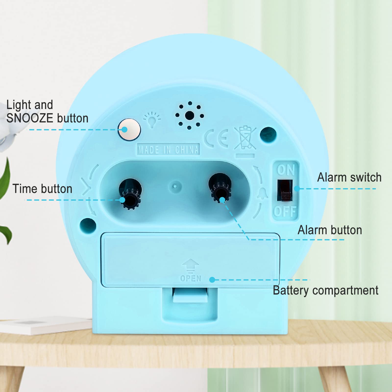 Réveil Enfant Silencieux Sans Tic-Tac - Grand Affichage Lumineux, Snooze, Veilleuse - Avec 4 Autocollants 3D DIY
