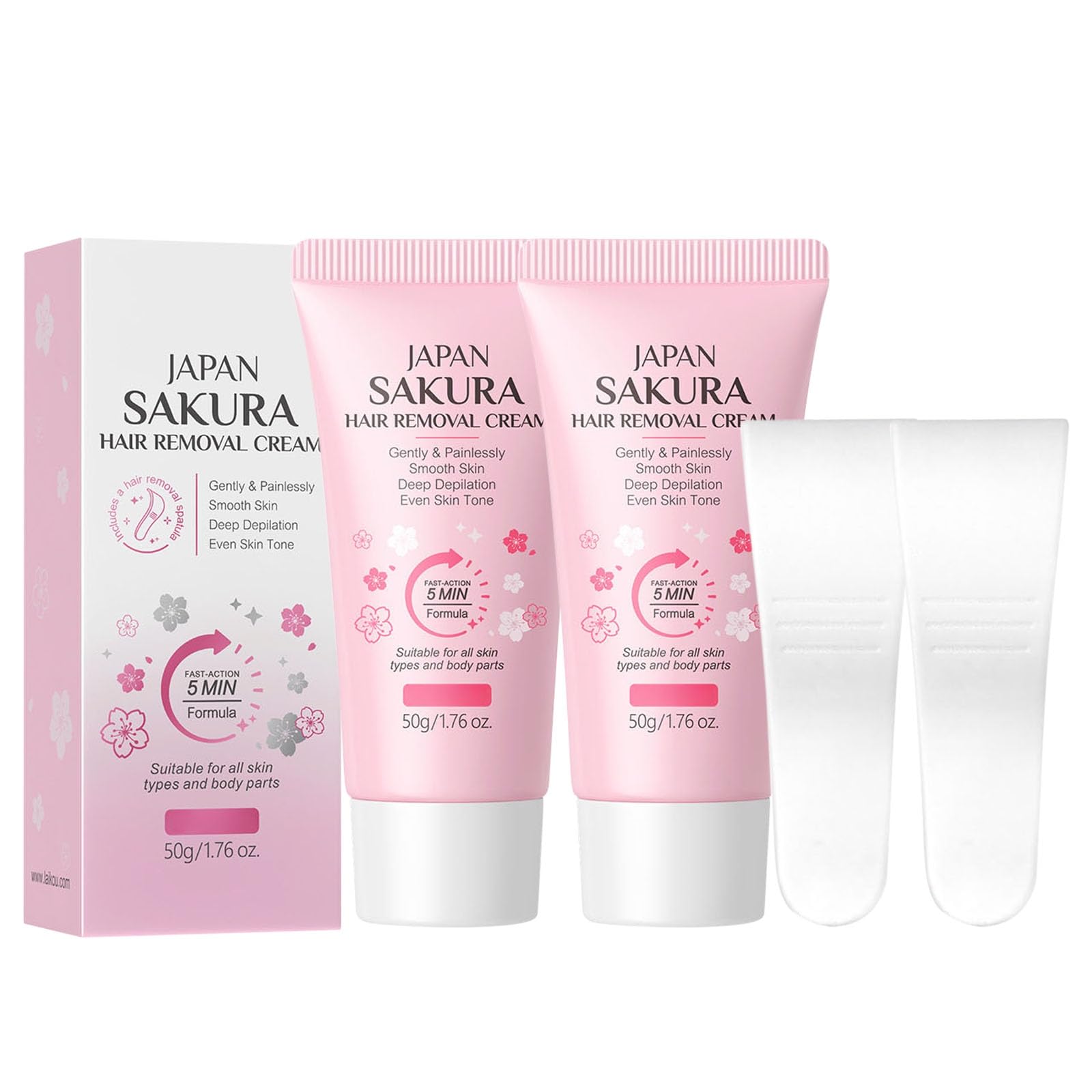 2 Pack Sakura Hair Removal Cream with Spatula, Cherry Blossom Depilatory Cream for Underarms Legs Body Bikini Area, Gentle Formula Long Lasting Smoothness for Women and Men