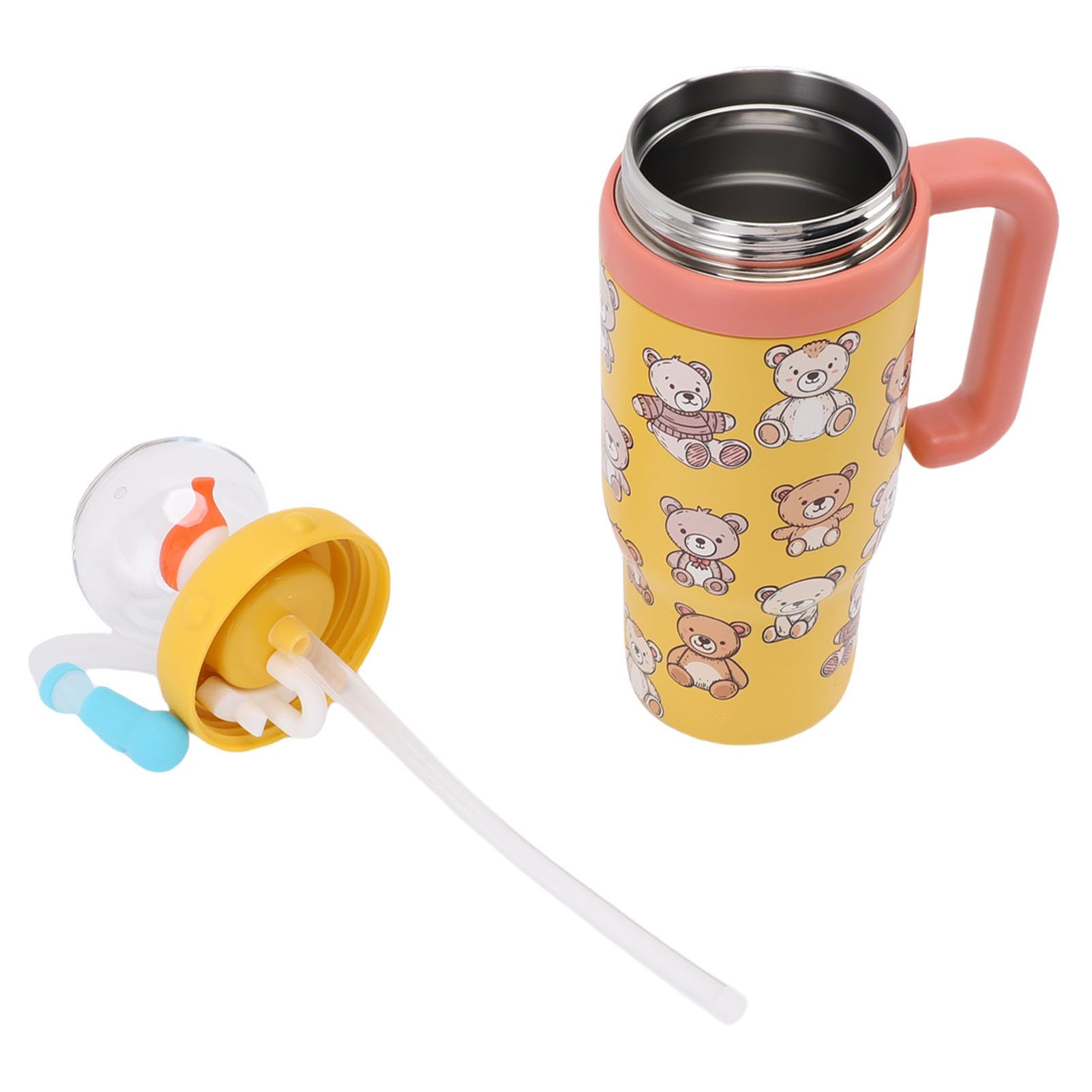 Rosvola Tazza con Beccuccio per Bambini con Fontana a Forma di Balena da 710 Ml con Manico e Cannuccia, Bottiglia D'acqua e Divertente per Esterni, Plastica e Acciaio Inossidabile (YELLOW)