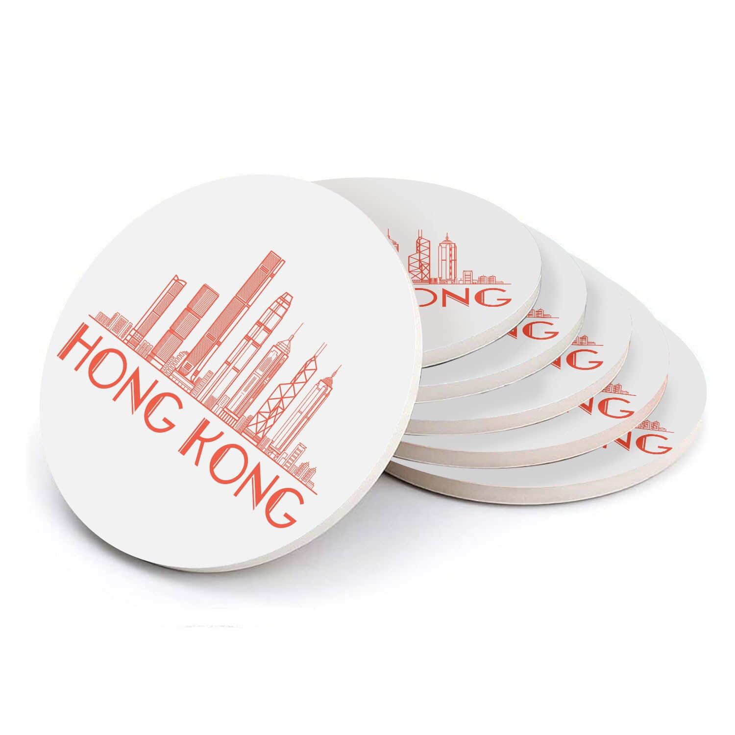 Sous-verre en céramique Hong Kong lot de 6 dessous de verre ronds architecture de 108 mm