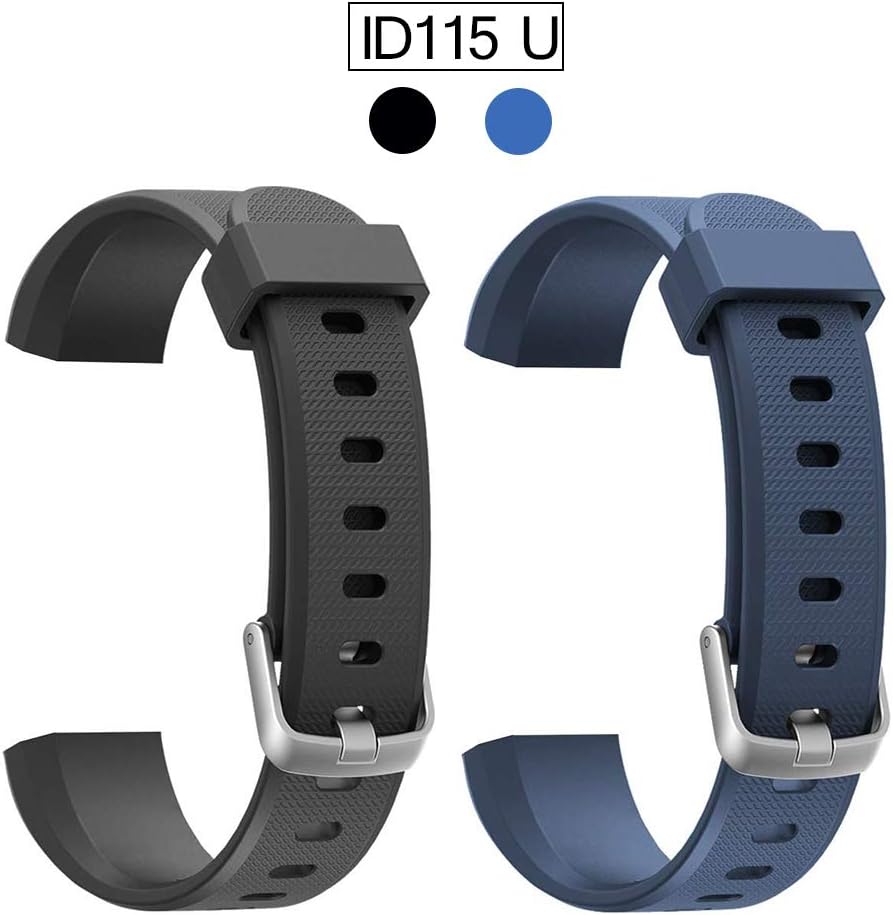 Replacement Band for ID115U, 2 Pack REDGO ID115 U and ID115U HR Replaceable Strap Length Adjustable for Smart Bracelet Fitness Tracker, Black Blue
