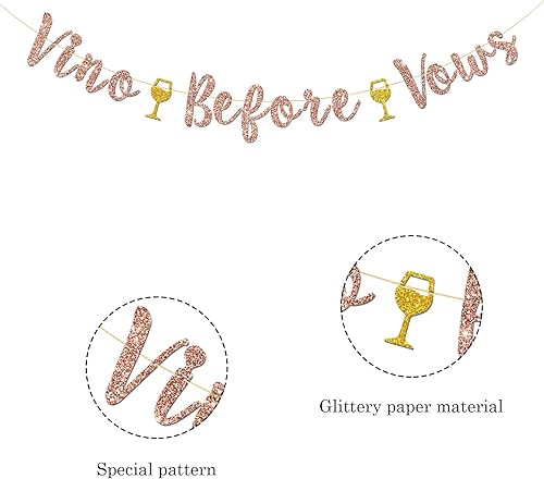 Miniatura 3 de Cartel de vino antes de los votos, despedida de soltera, compromiso, novia a ser, decoraciones de fiesta de boda (purpurina dorada rosa)