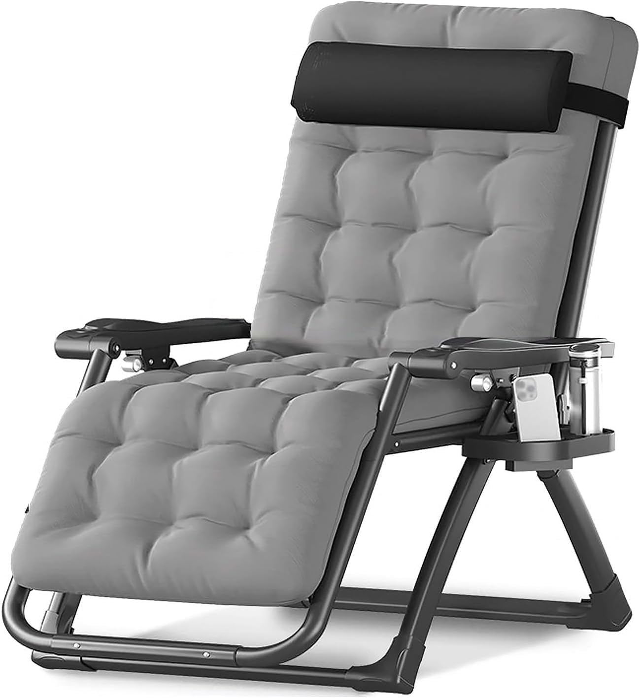Extra Wide Zero Gravity Recliner Chair with Removable Cushion & Tray Folding Outdoor Indoor(Black)
