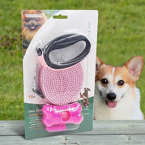 Miniatura 6 de Correa retráctil para perro con diamantes de imitación rosa de 10 pies, correa brillante para mascotas y gatos para razas pequeñas, correa de