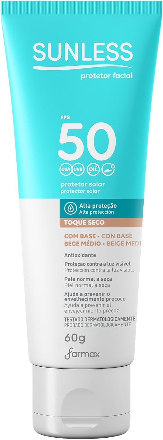 Protetor Solar Sunless com Base Bege Médio FPS 50 Toque Seco com Efeito ...