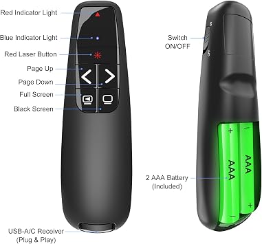 (2 Units) Presentation Clicker & Case, Wireless Presenter Remote