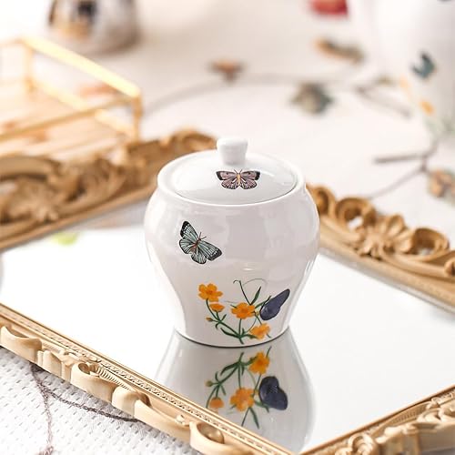 Miniatura 5 de WAIT FLY Juego de crema de cerámica y azucarero de mariposa y flor, jarra de crema, azucarero con tapa, juego de servir café, juego de cuencos para