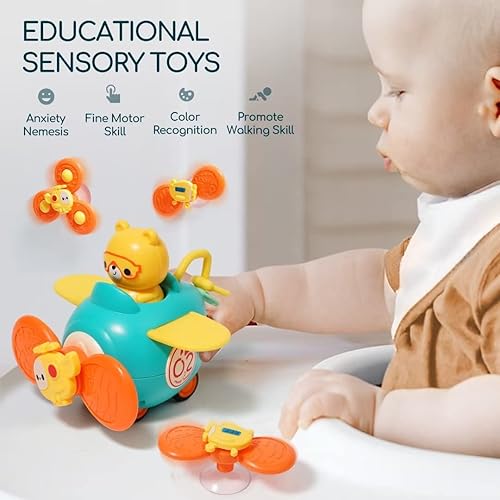 Miniatura 6 de Juguetes para silla alta 3 en 1 con ventosas spinner, juguetes para bebés de 6 a 12 meses, bandeja de dentición infantil, sonajero, juguetes de baño
