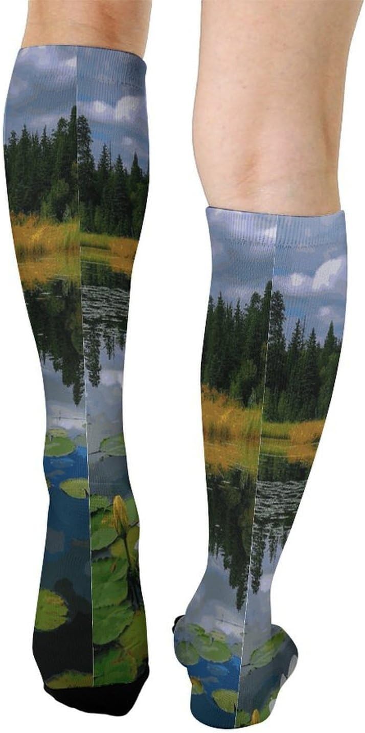 Flower Lake Pond Reflection Socks Soccer Sock Hockey Sock Basketball Socks Baseball,Softball,Volleyball,Lacrosse,Soccer for Men, Women,Team Sports It's The Best Gift for Her