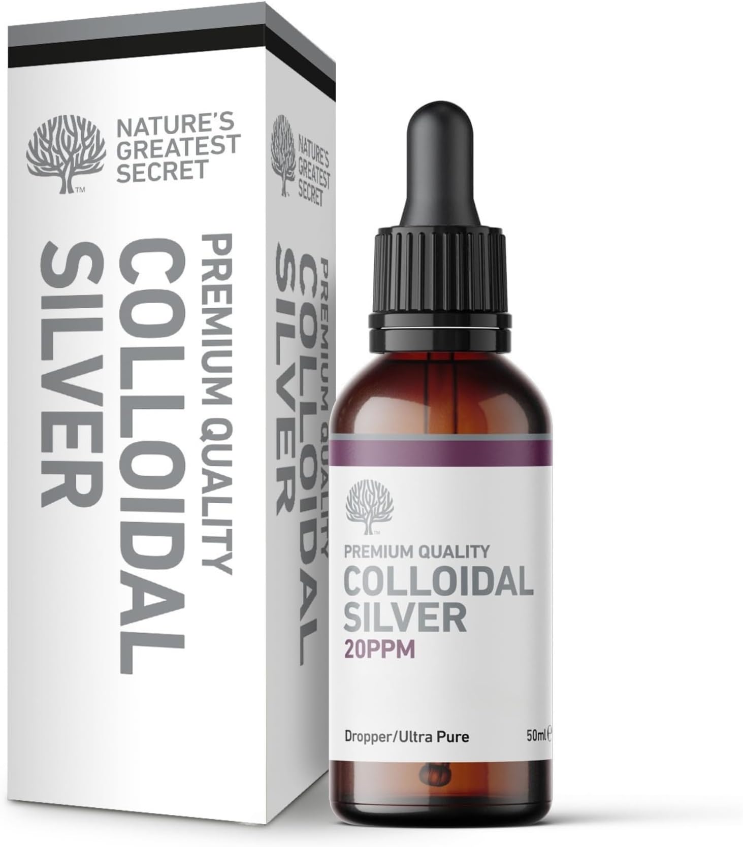 Nature’s Greatest Secret Antibacterial Colloidal Silver 20ppm Dropper Bottle 50ml | Crystal-Clear Ionic | pH 9.0 | Natural & Vegan