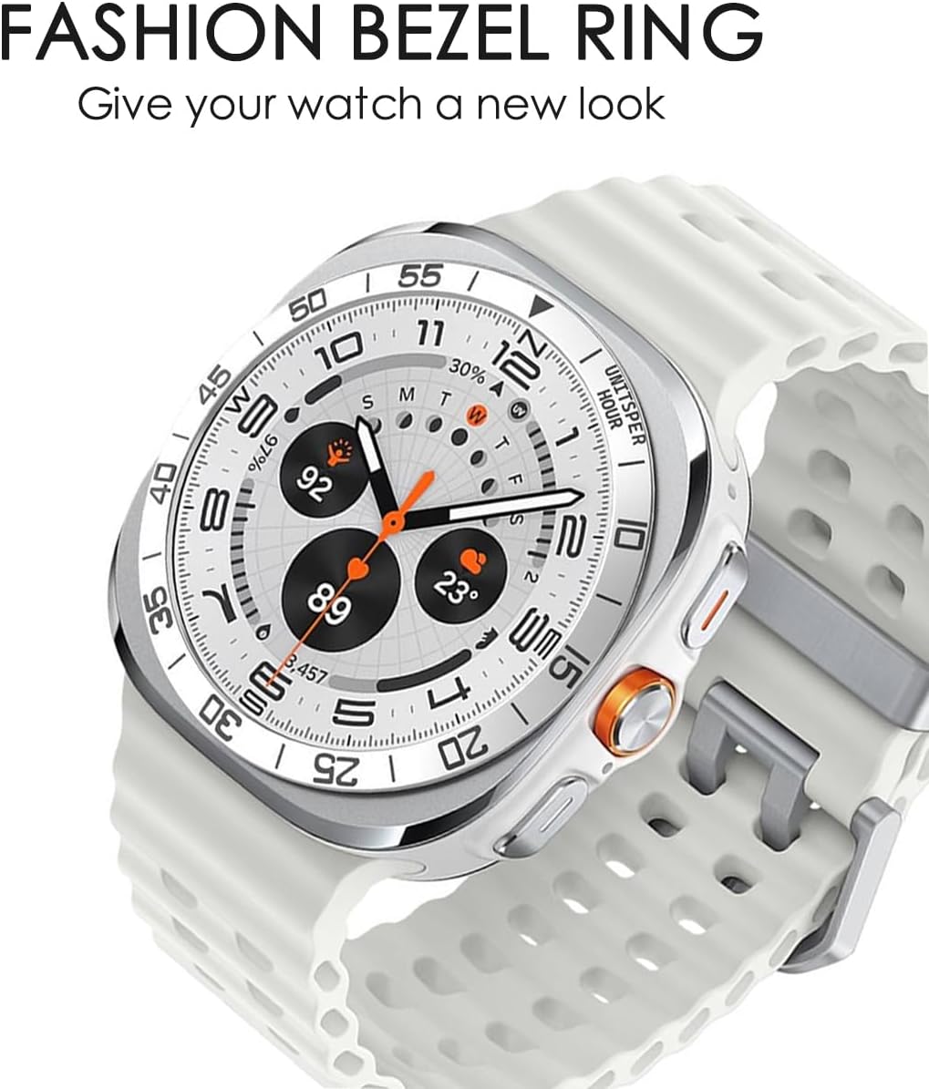 DEALELE Bezel Cover Compatible with Samsung Galaxy Watch Ultra 47mm (2025/2024), Time Scale Alloy Metal Bezel Ring Adhesive Cover Anti Scratch Protector Accessory, Silver