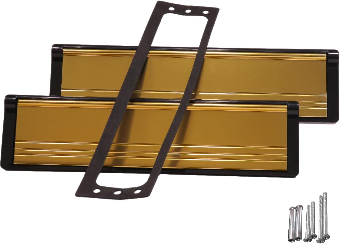 Draft Dodger 10.75"" Insulated Universal Telescopic Polished Gold Flap on Black Frame Mail Slot Mailbox