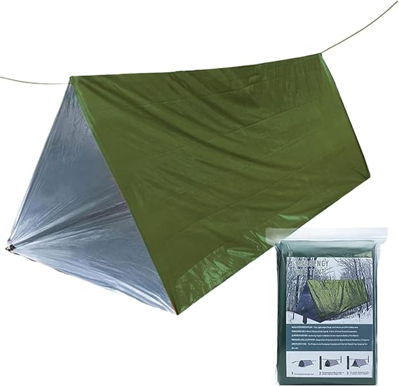 Camping Tent - Compact 2 Person Survival Shelter | Waterproof, Wind-Resistant Thermal Tent with Sleeping Bag, Blanket, and Tarp Gear for Hiking, Mountaineering, Outdoor Activities
