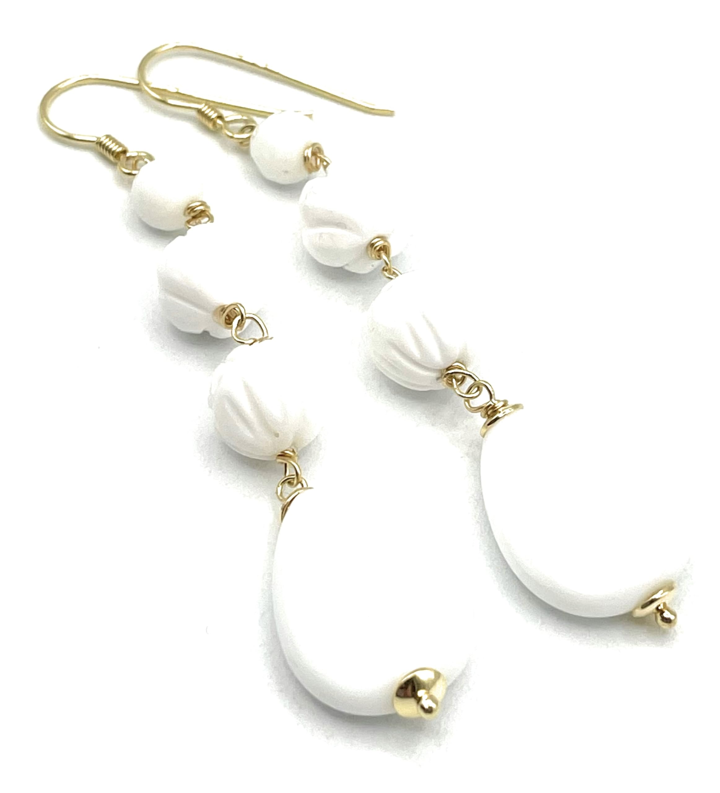 Orecchini con Agata Bianca e Conchiglia, Pendenti Lunghi, Argento 925, Gioielli Pietre Dure, Bijoux Estate, Regalo Compleanno per Donne