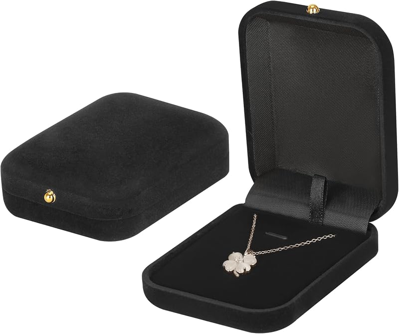 KUKUVR 2 Pcs Velvet Necklace Pendant Box for Women (Black) | Jewelry Holder Case, Necklace Organizer Storage, Gift for Engagement Birthday Anniversary