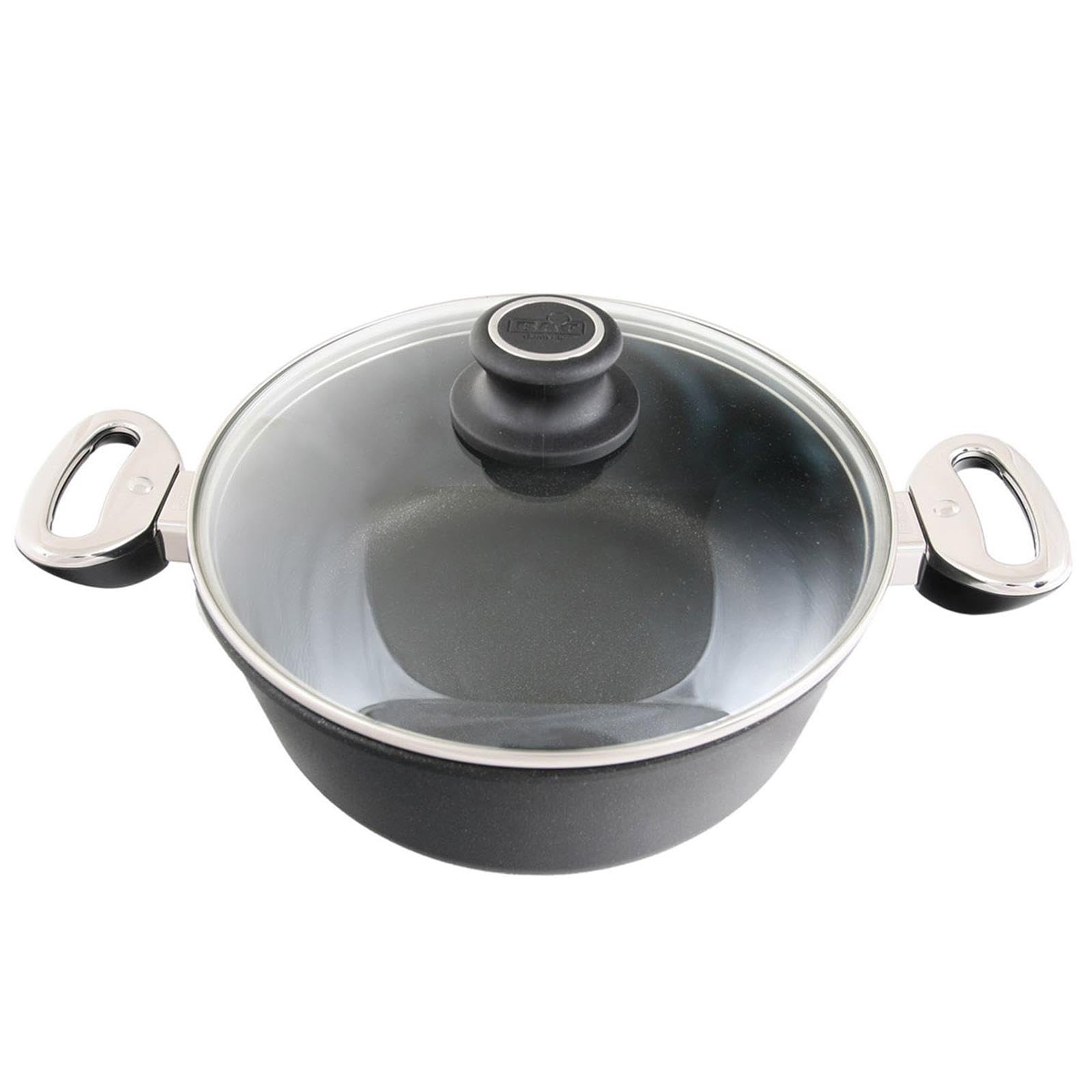 BAF Bratentopf mit Glasdeckel 28 cm Induktion & 4,6 L Volumen - Aluguss Schmortopf mit Antihaftbeschichtung und hohem Rand - für alle Herdarten - Made in Germany