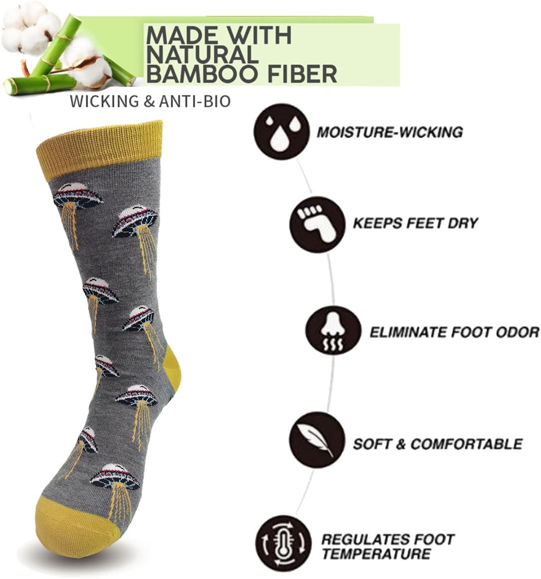 Lavencious Novelty Soft Viscose Fiber Casual Crew Socks for Men Shoe Size 7-12, Sock Size 10-13, 5/6 Pairs