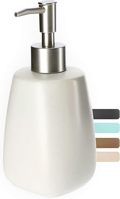 KADAX Dozownik mydła z pompką, pojemność 400ml, matowy dozownik balsamu z ceramiki, dozownik do mydła w płynie, dozownik płynu do mycia naczyń (kremowy)