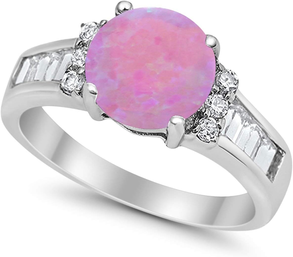 Blue Apple Co. Engagement Round Baguette Ring Simulated Stone Cubic Zirconia 925 Sterling Silver