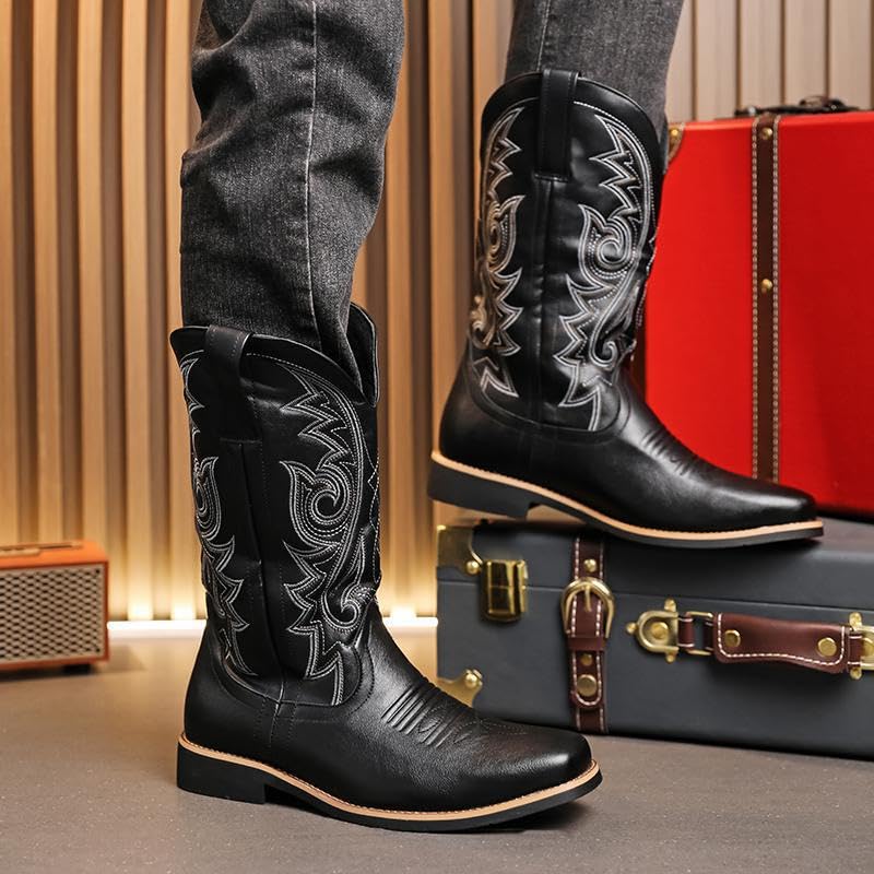 Genuine Leather Western Style High Top Cowboy Boots for Men Fashionable Durable Footwear for Outdoor Daily Wear Rodeo Festival Performance Use3