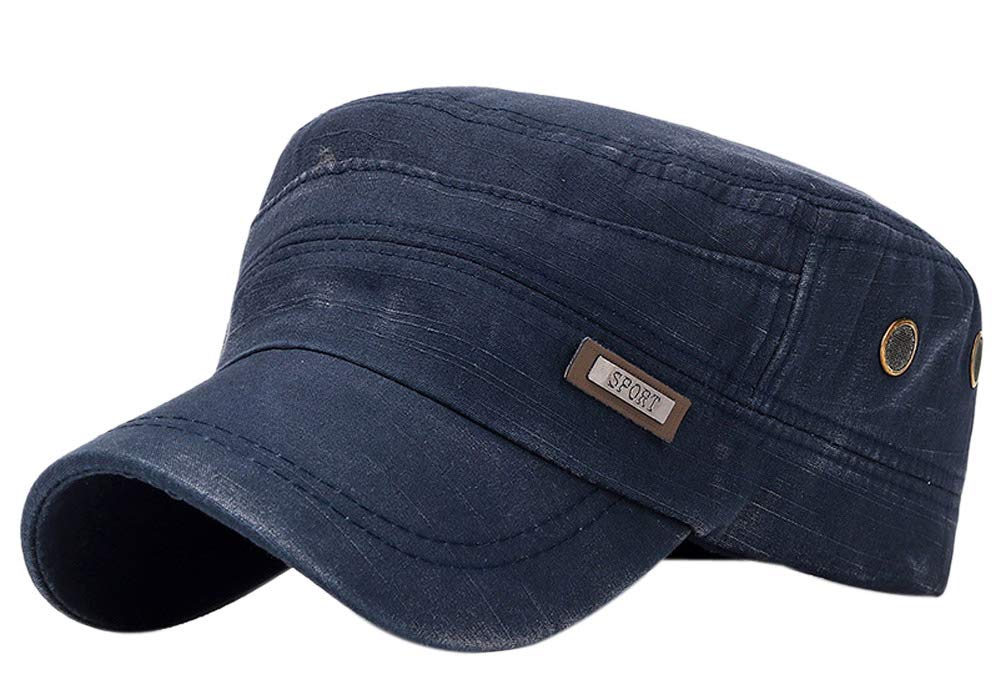 Kangqifen Vintage Distressed Army Cap Washed Cotton Military Cadet Hat for Men Women Navy Blue