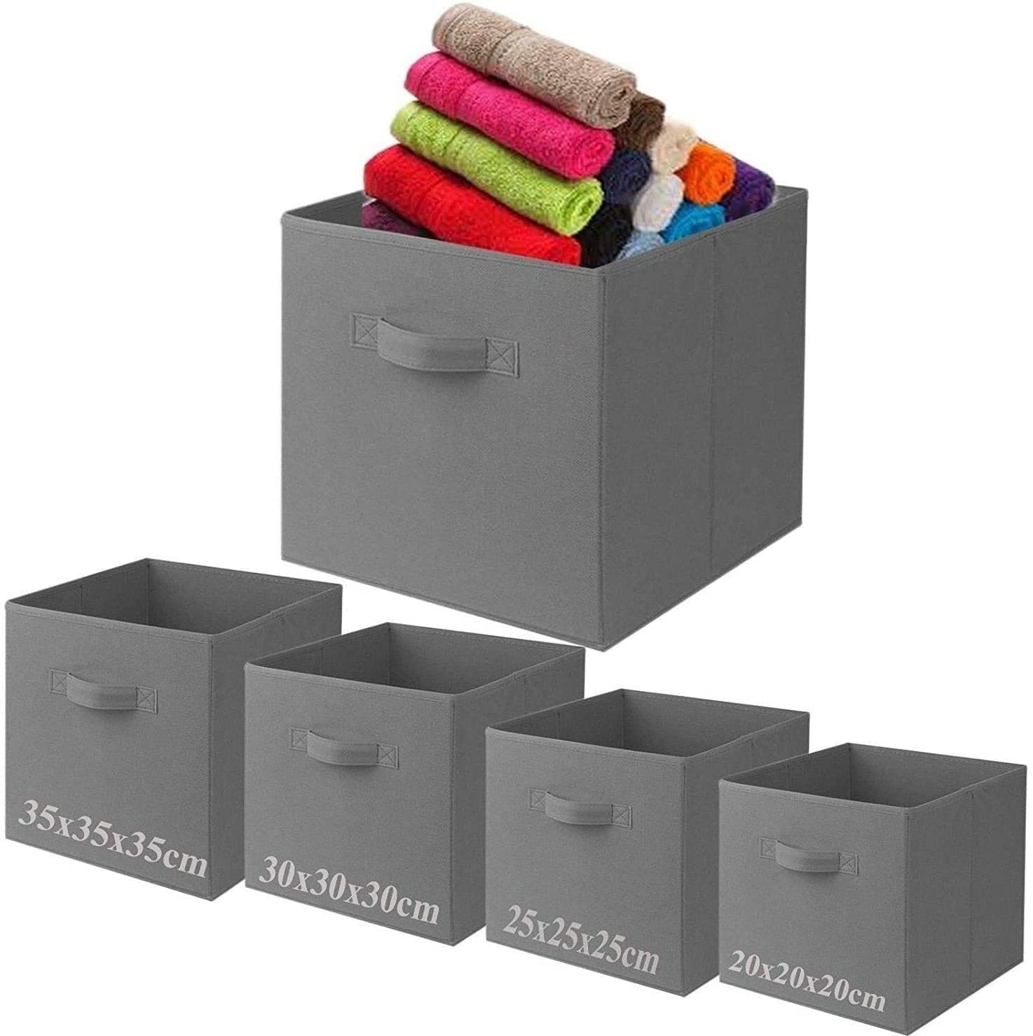 A406 Grey 3X Fabric Foldable Square Storage Box Canvas Storage Collapsible Folding Box Cubes Box Toys Box (Small-20X20x20cm, )