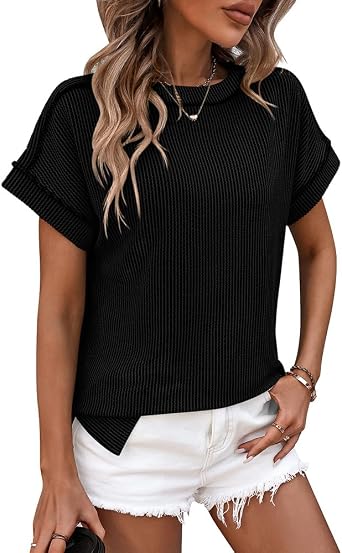 RanRui Summer round neck short sleeve fashion shirt outer seam twist strip short sleeve loose T-shirt