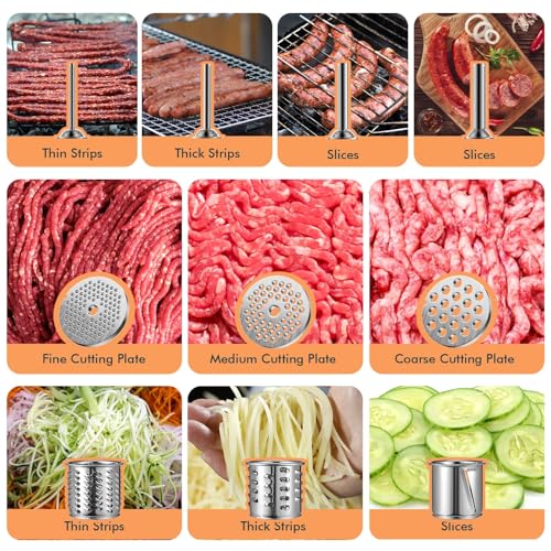 Image of Electric Meat Grinder, 3200W Max Heavy Duty Sausage Stuffer, Rotary Cheese Grater with 3 Interchangeable Blades, 2 Blades, 3 Plates, 4 Sausage Tube, Kibbe, Burger Press & Meat Claw for Home