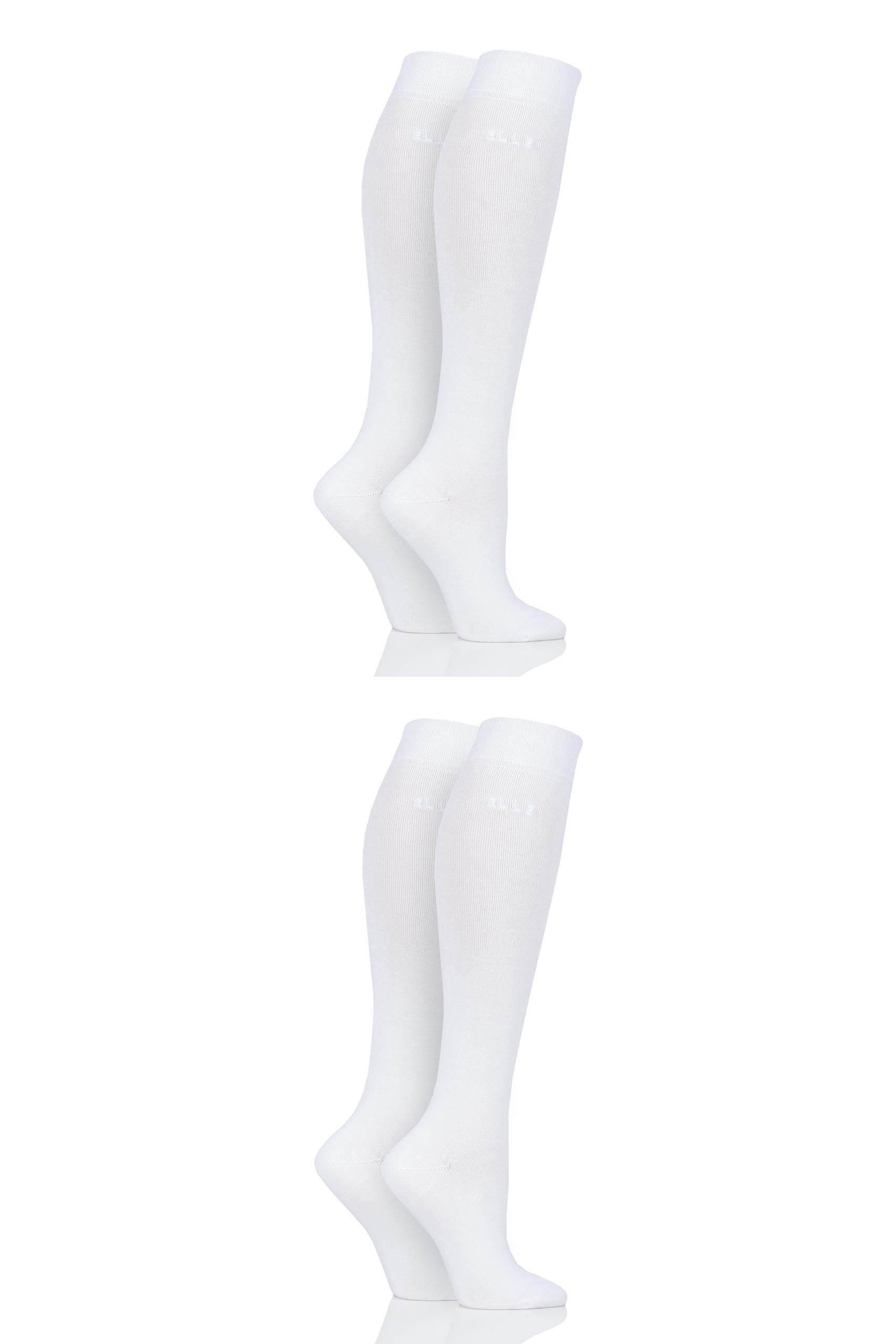 Elle Women's White ' Plain Bamboo Knee Highs Pack Of 4 4-8
