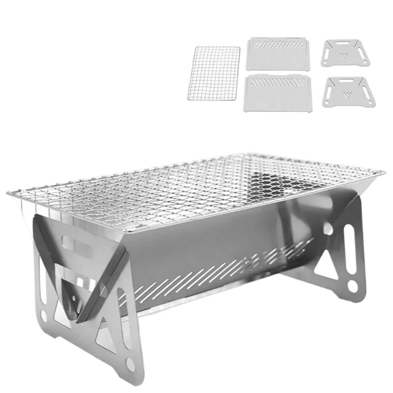 Portable Stove Rack Portable Folding Barbecue Grill Heating Stoves Multifunction Camping BBQ Grill Rack Net Firewood Stove Stainless steel BBQ Grill