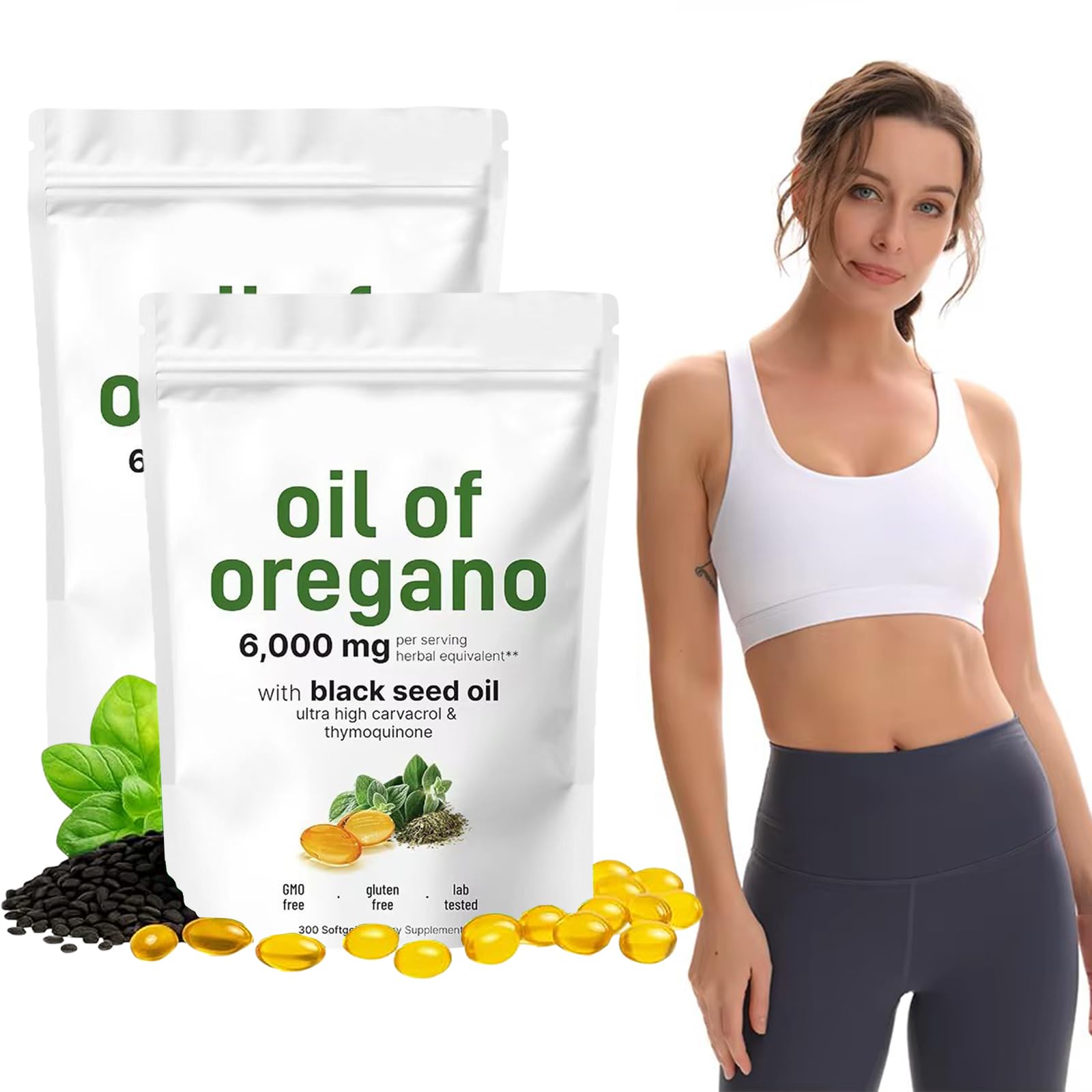 Huile d Origan et Nigelle,2 pack Capsules D'Huile D'Origan,Oil of Oregano with Black Seed Oil,Huile d'Origan 6000 mg avec Huile de Graines Noires,Favorise Santé Immunitaire et Digestive