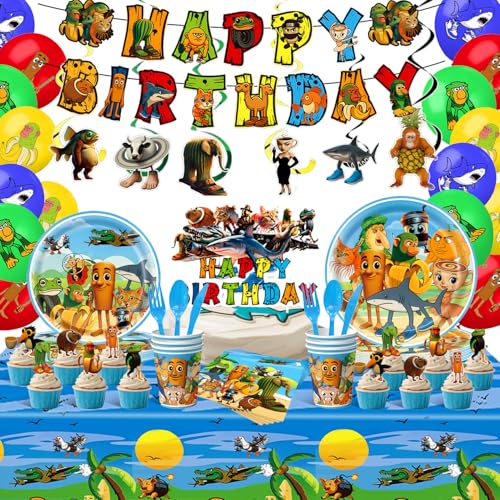 209PCS Italian Brainrot Birthday Party Decorations Set - Serve 24 Plates Cups Napkin Cutlery 18 Balloons Banner Large Cake Topper 24 Cupcake Toppers & Backdrop For Party Favors